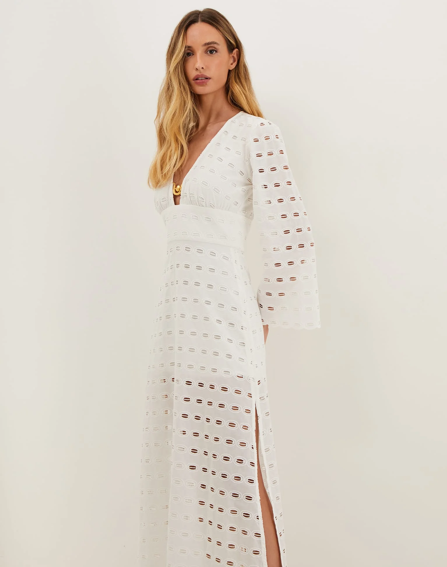 Eyelet Raya Long Dress - Off White - Image 4
